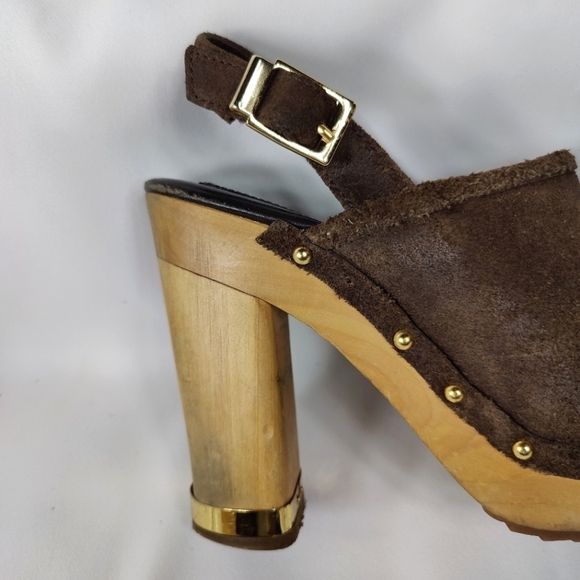 TORY BURCH Brayden Brown Suede Block Heel Slingback Clog Women's Shoe Size 6M - Picture 9 of 10